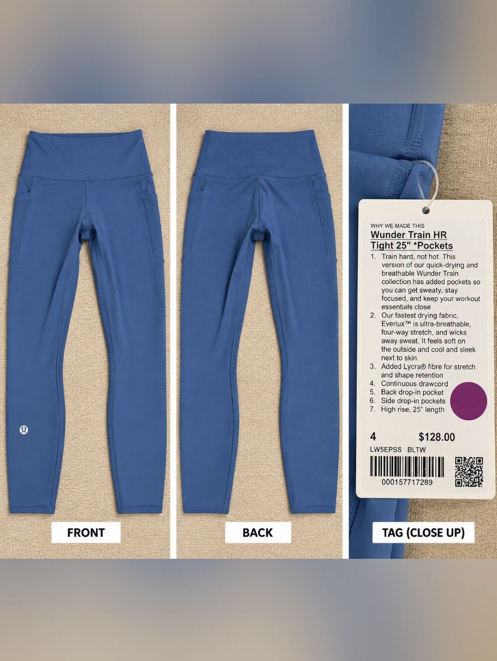 Lululemon Wunder Train High-Rise Tight 25" Pockets Blue Size 4 NWT